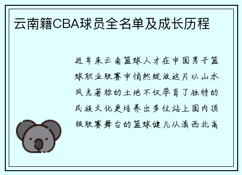 云南籍CBA球员全名单及成长历程